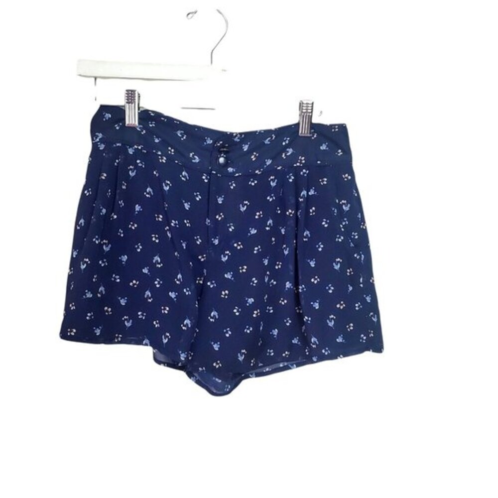 LC‎ LAUREN CONRAD Womens Shorts 2 Floral Navy Sheer Chiffon High Rise Pleated